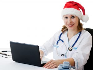 A woman doctor meets Christmas in the workplace.